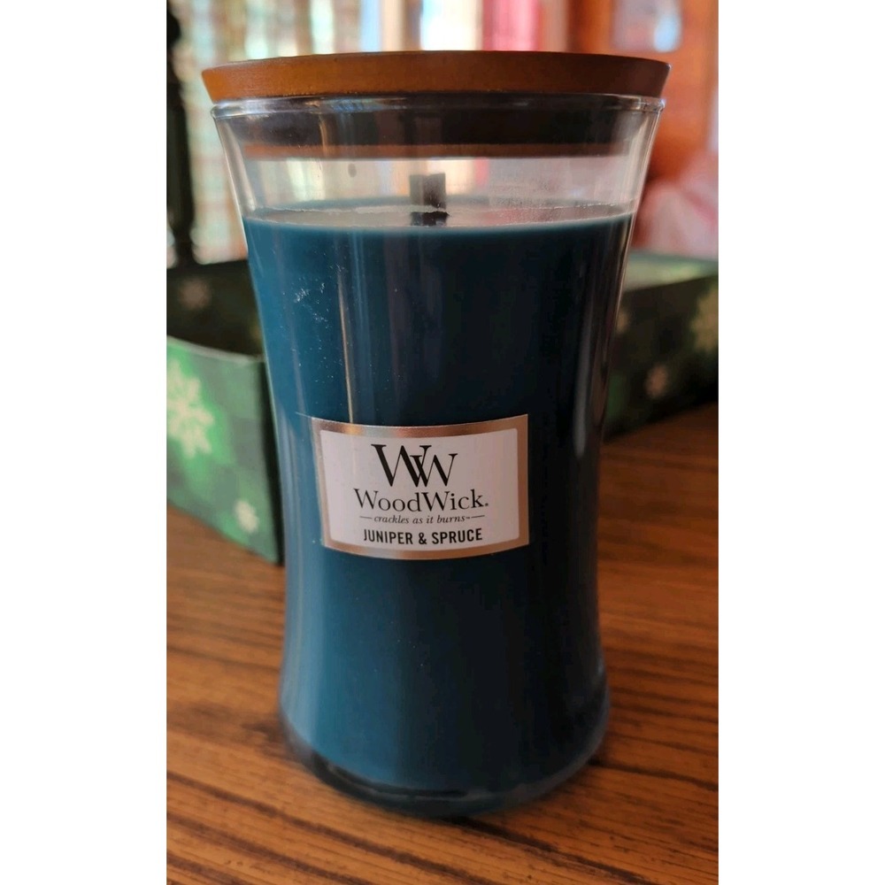 WoodWick Juniper And Spruce Scented Jar Candle 21.5 Oz Pluswick Wood Wick NEW